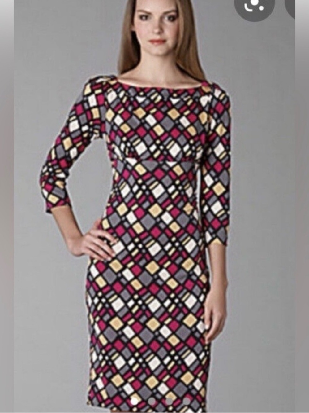 Diane Von Furstenberg Pink and Black Geometric Long Sleeve Dress